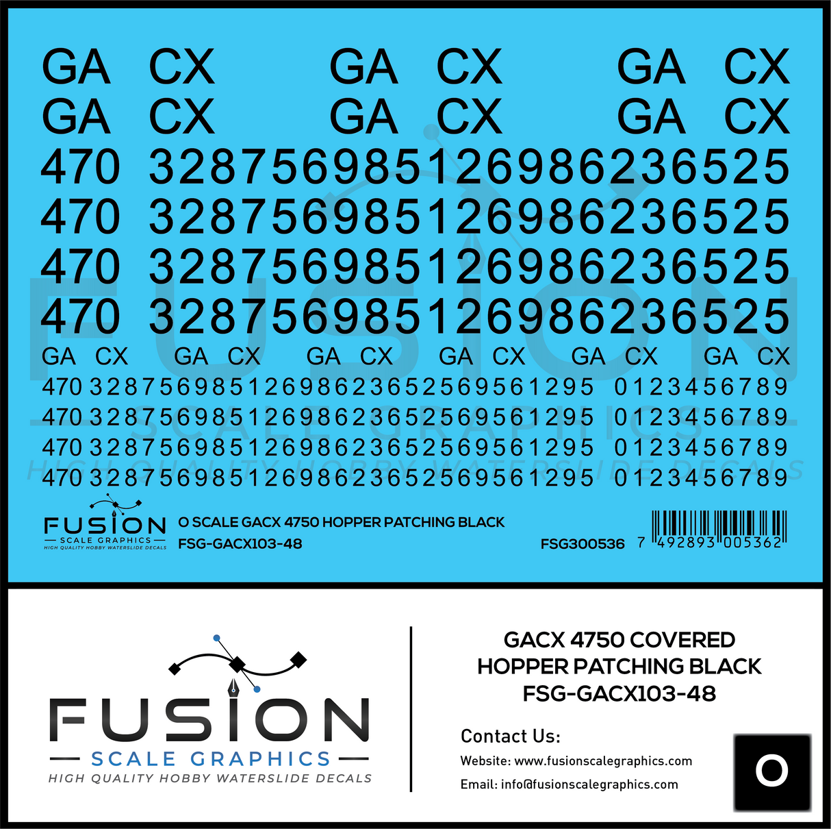 O Scale GACX 4750 Covered Hopper Black Patching Decal Set