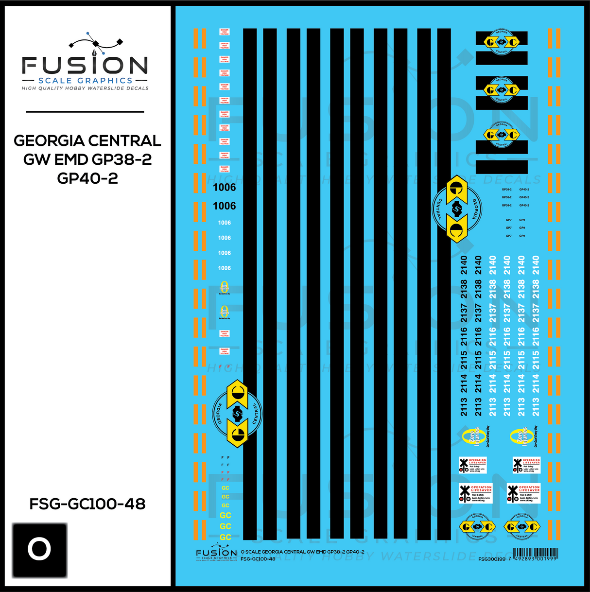 O Scale Georgia Central GW EMD GP38-2 & GP40-2 Locomotives Decal Set