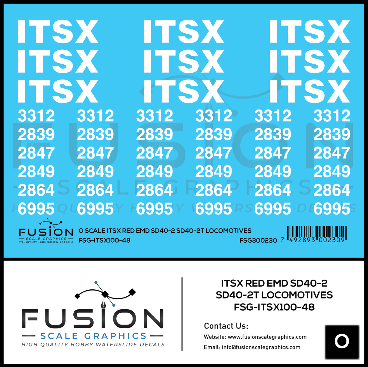 O Scale ITSX Red EMD SD40-2 / SD40-2T Locomotives Decal Set