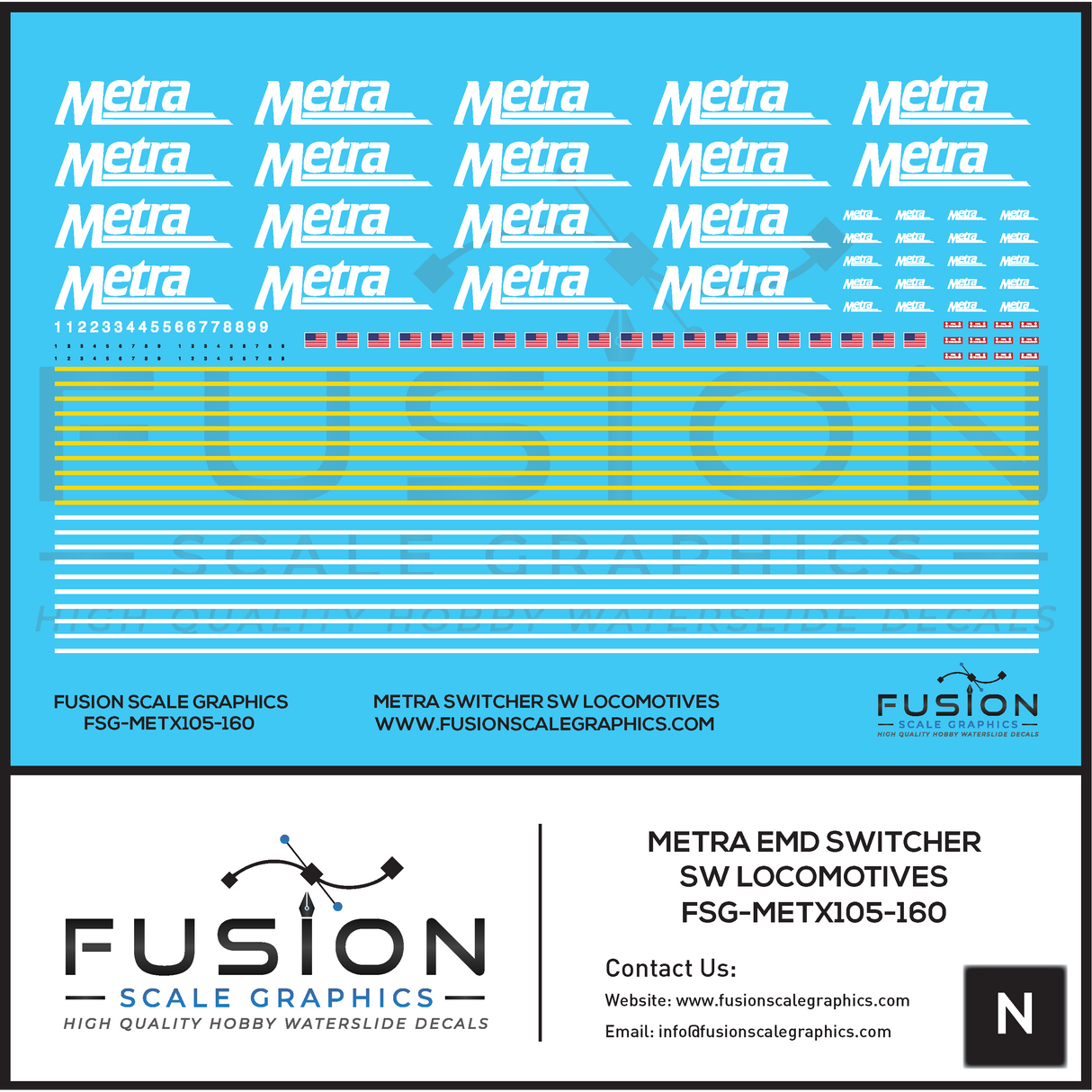 N Scale Metra EMD SW Switcher Locomotives Decal Set