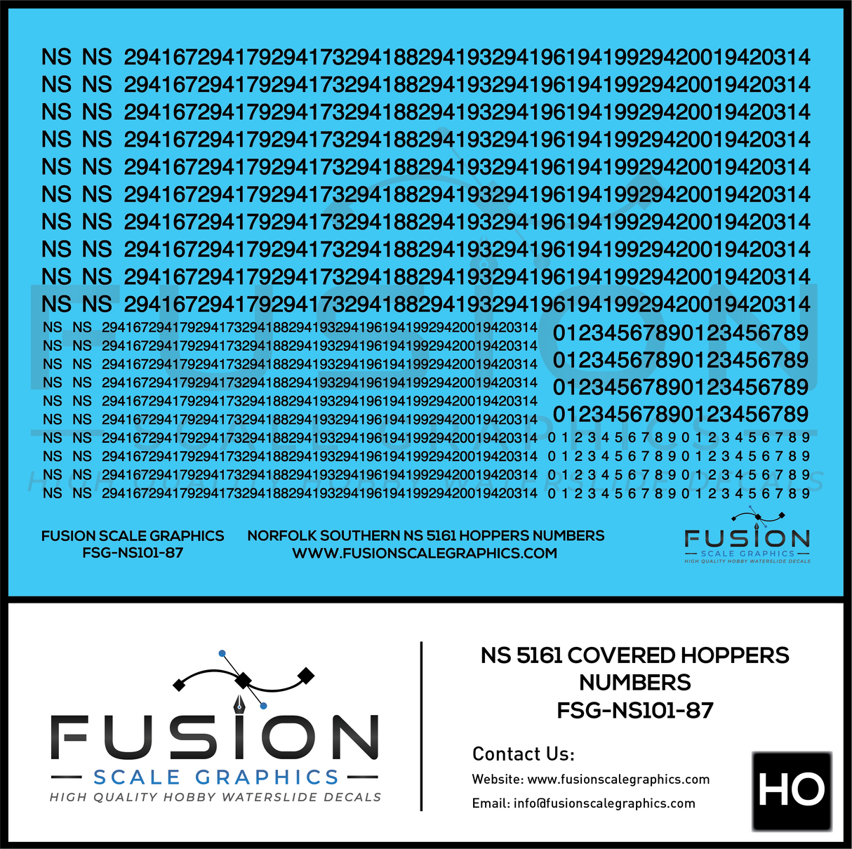 HO Scale Norfolk Southern 5161 NS Covered Hoppers Numbering Decal Set