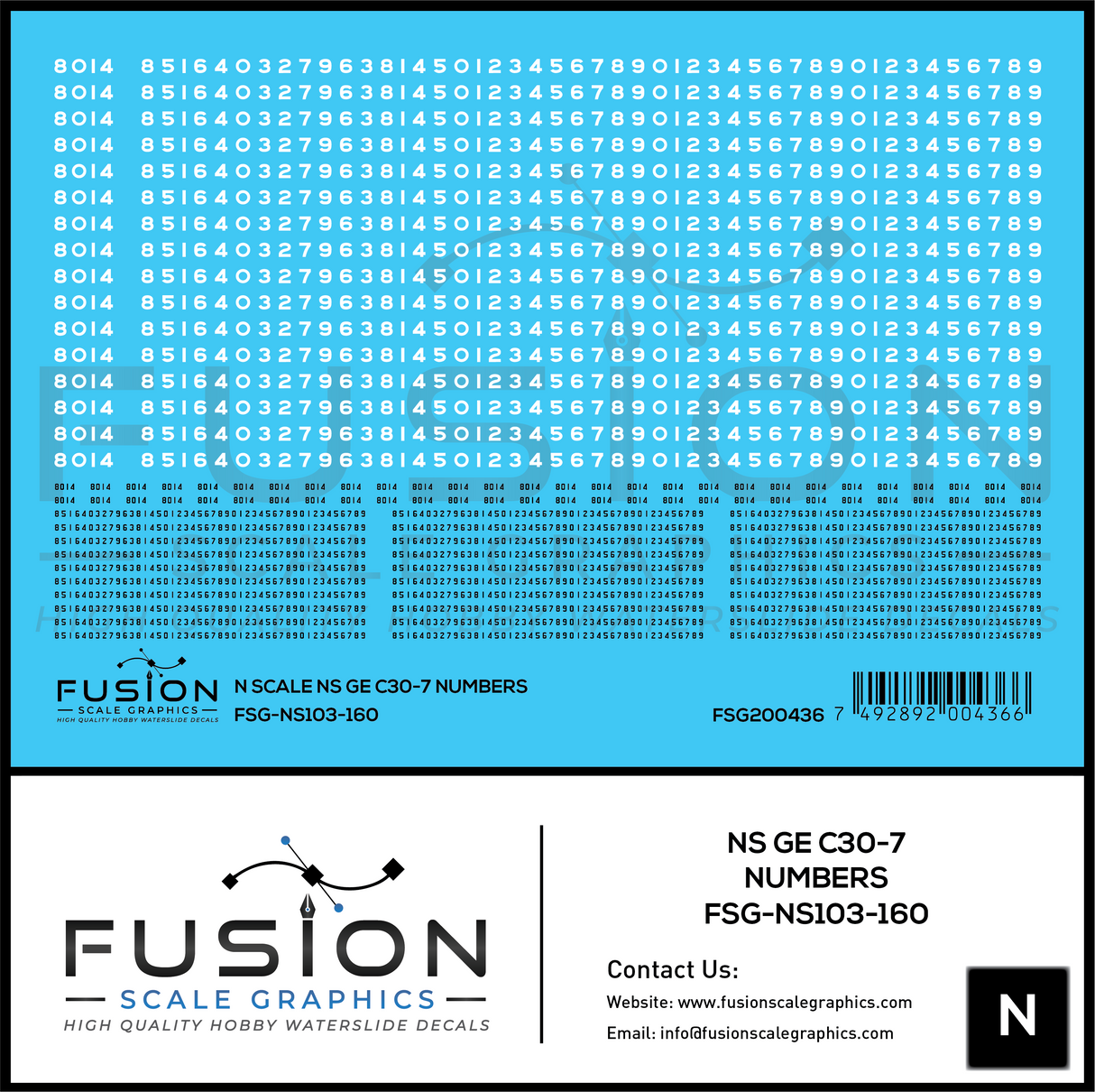 N Scale Norfolk Southern GE C30-7 Locomotive Renumber Decal Set