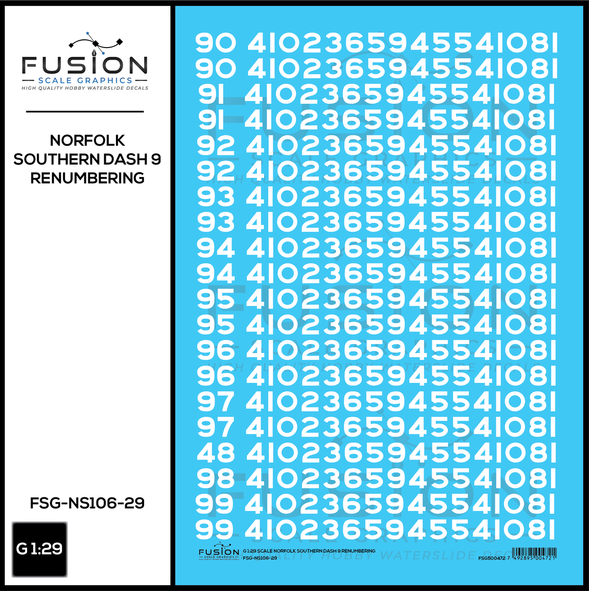 G 1:29 Scale Norfolk Southern GE Dash 9 Locomotive Renumbering Decal Set