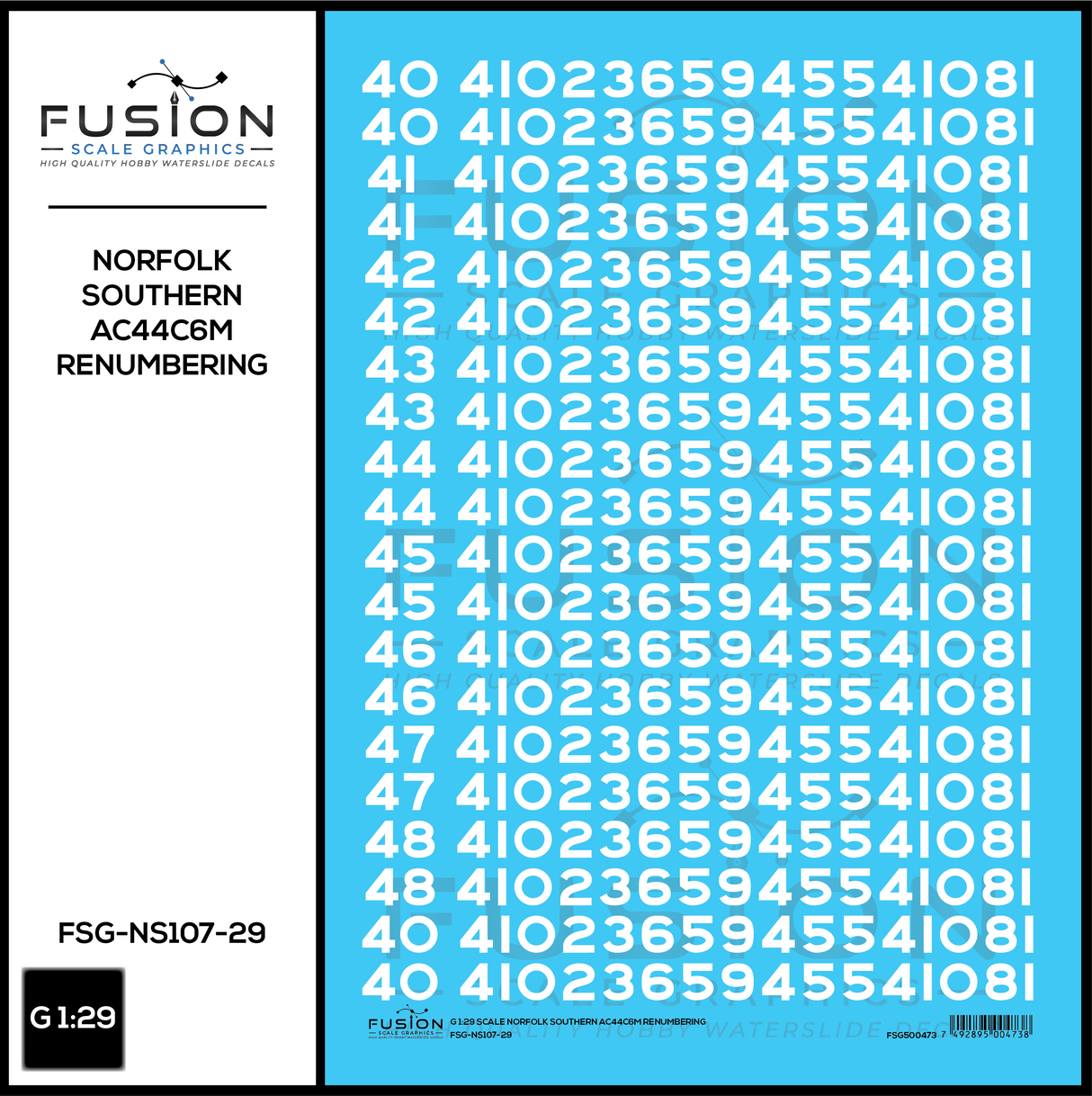 G 1:29 Scale Norfolk Southern GE AC44C6M Locomotive Renumbering Decal Set