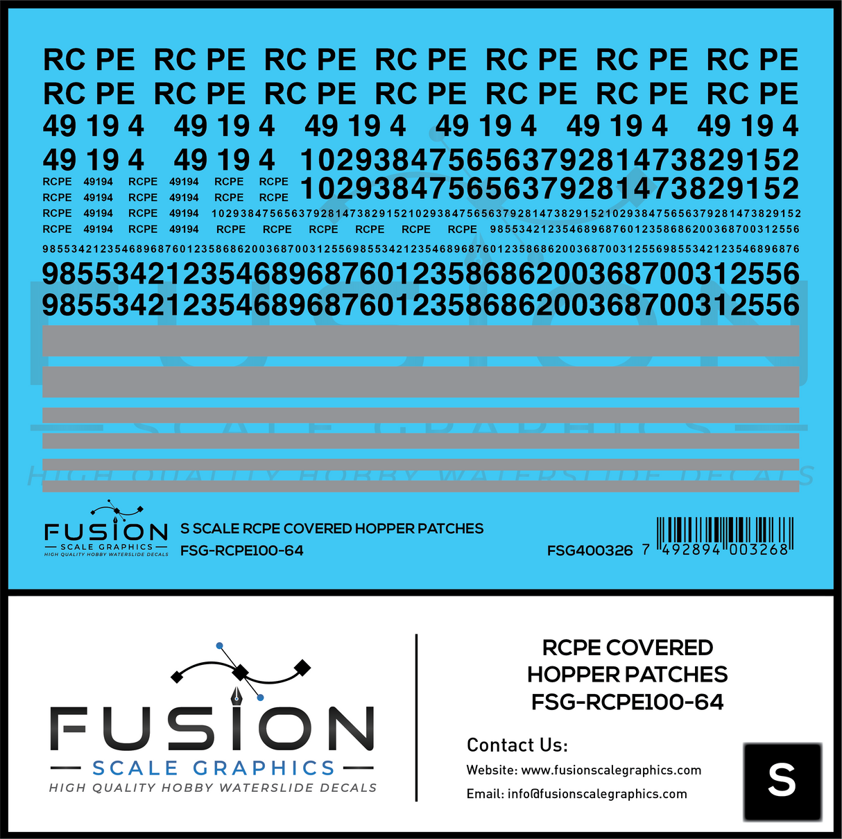 S Scale RCPE Covered Hopper Patch Decal Set