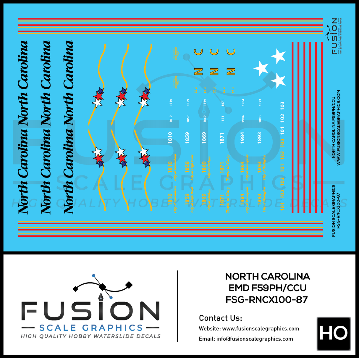 HO Scale North Carolina F59PH CCU Locomotive Decal Set