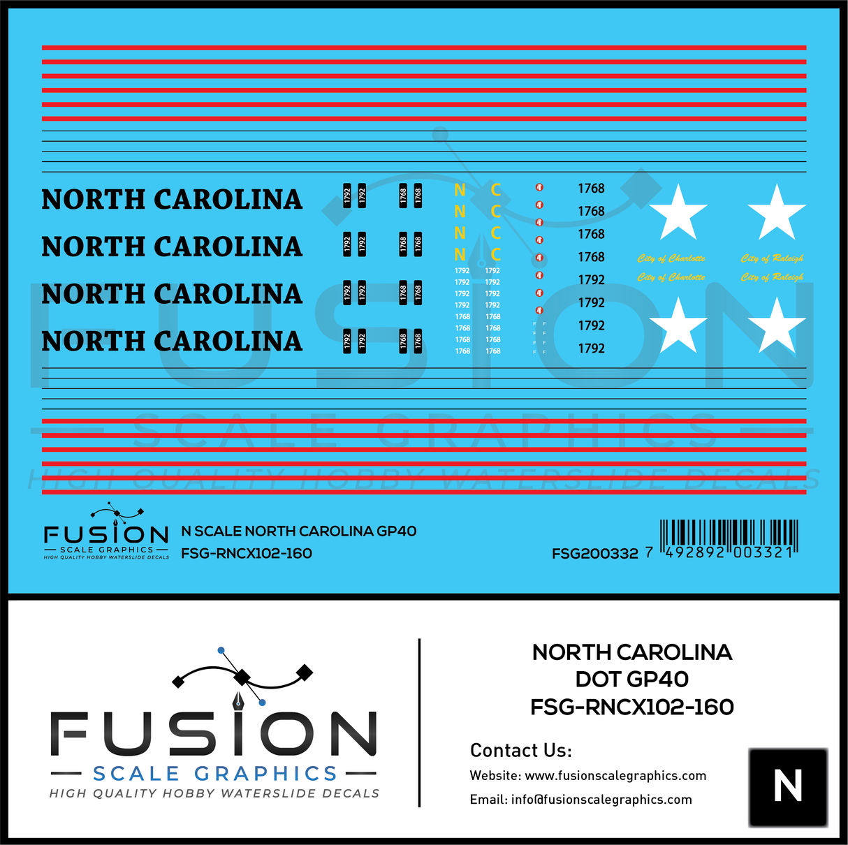 N Scale North Carolina DOT EMD GP40 Locomotive Decal Set