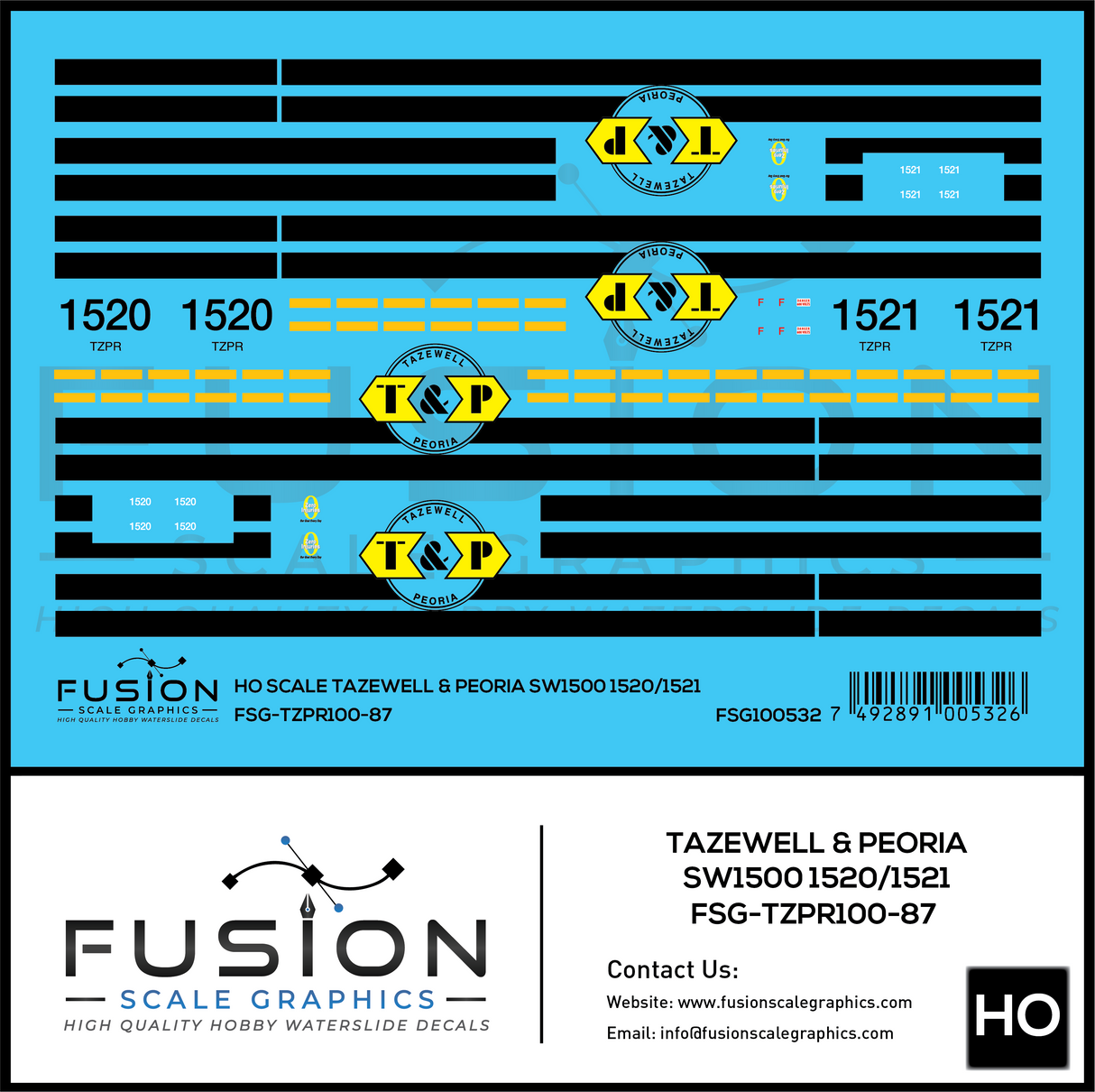 HO Scale Tazewell & Peoria TZPR SW1500 Locomotive Decal Set