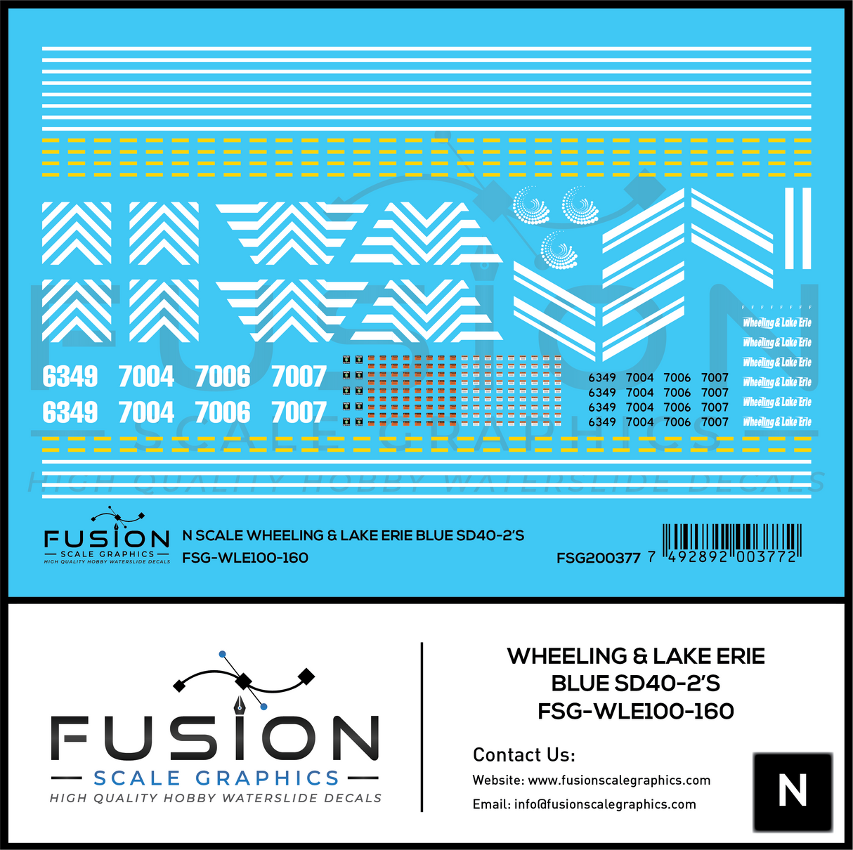 N Scale Wheeling & Lake Erie Blue SD40-2 Locomotives Decal Set