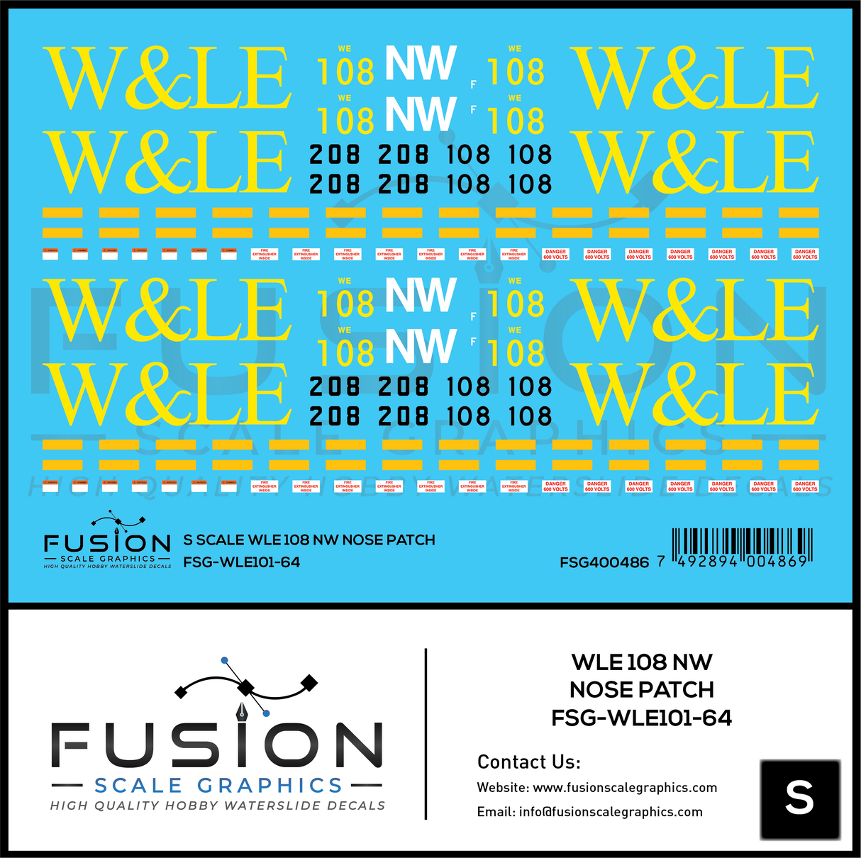S Scale Wheeling And Lake Erie Railway EMD GP35 108 NW Nose Patch Decal Set