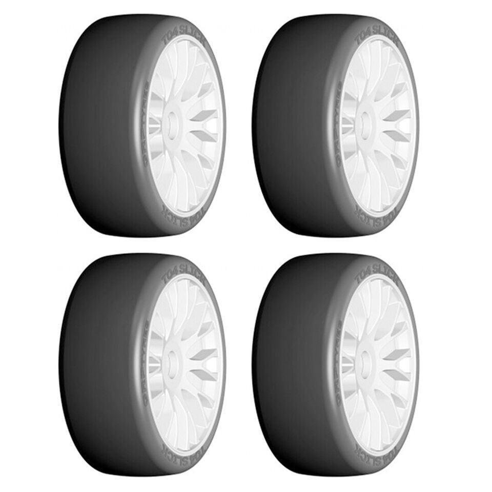 GRP GTH04-XM5 1/8 GT T04 SLICK XM4 Medium Tires w/20 Spoked White Wheel (4)