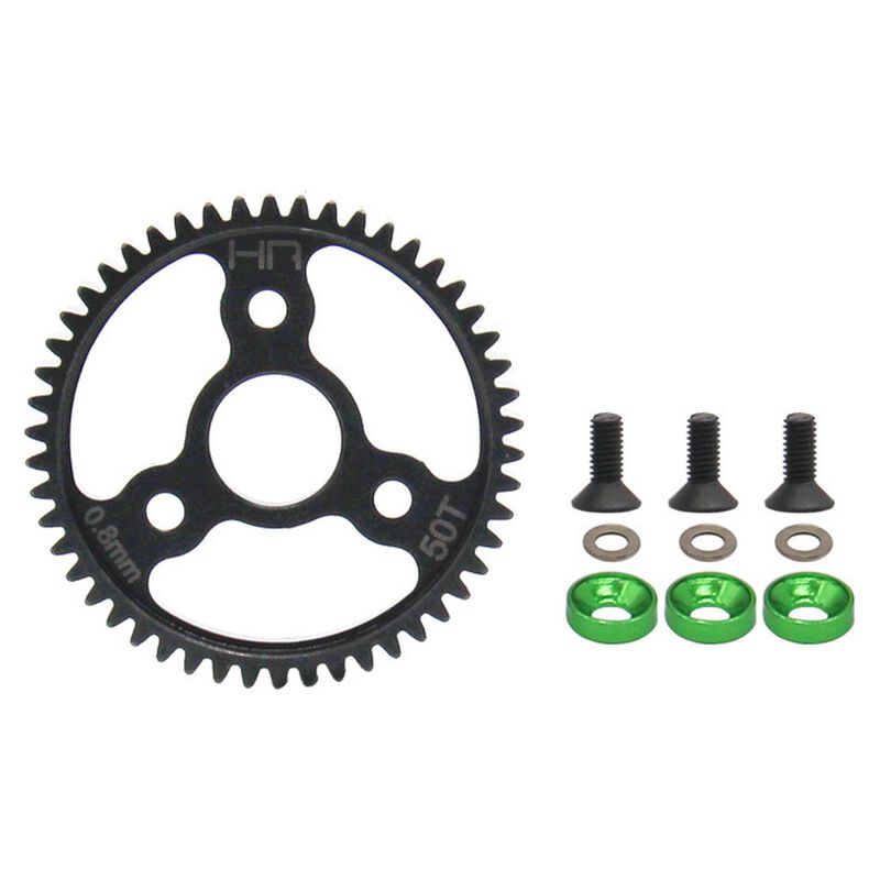 Hot Racing HRASJT250 50T Green Steel Spur Gear, 0.8 Mod: Traxxas E-Revo, Slash 4X4, Stampede 4X4