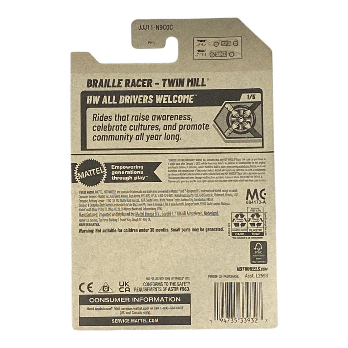 Hot Wheels Braille Racer - Twin Mill | All Drivers Welcome Series 1/5