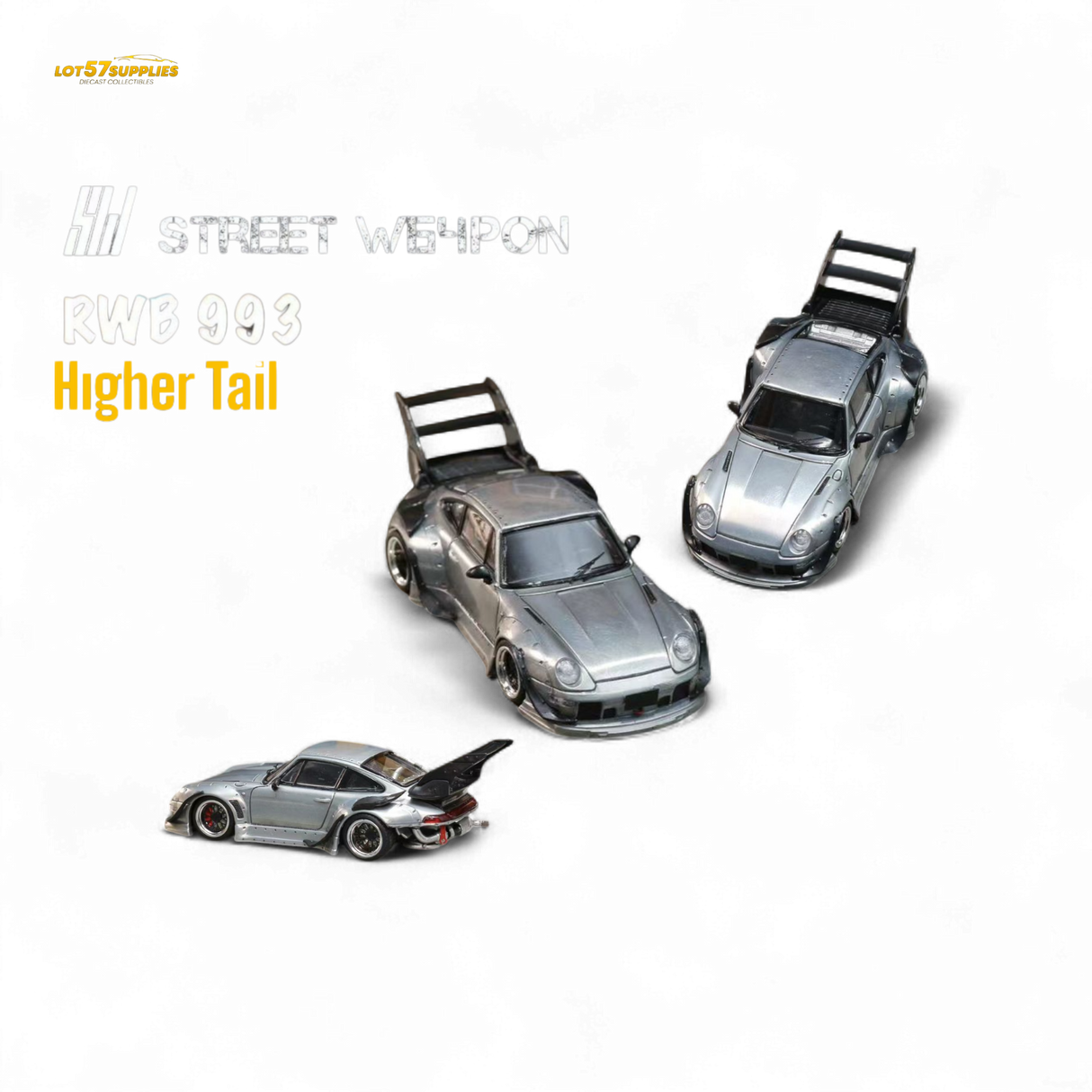 Street Weapon Porsche RWB 993 Raw Varnish Color High Wing 1:64