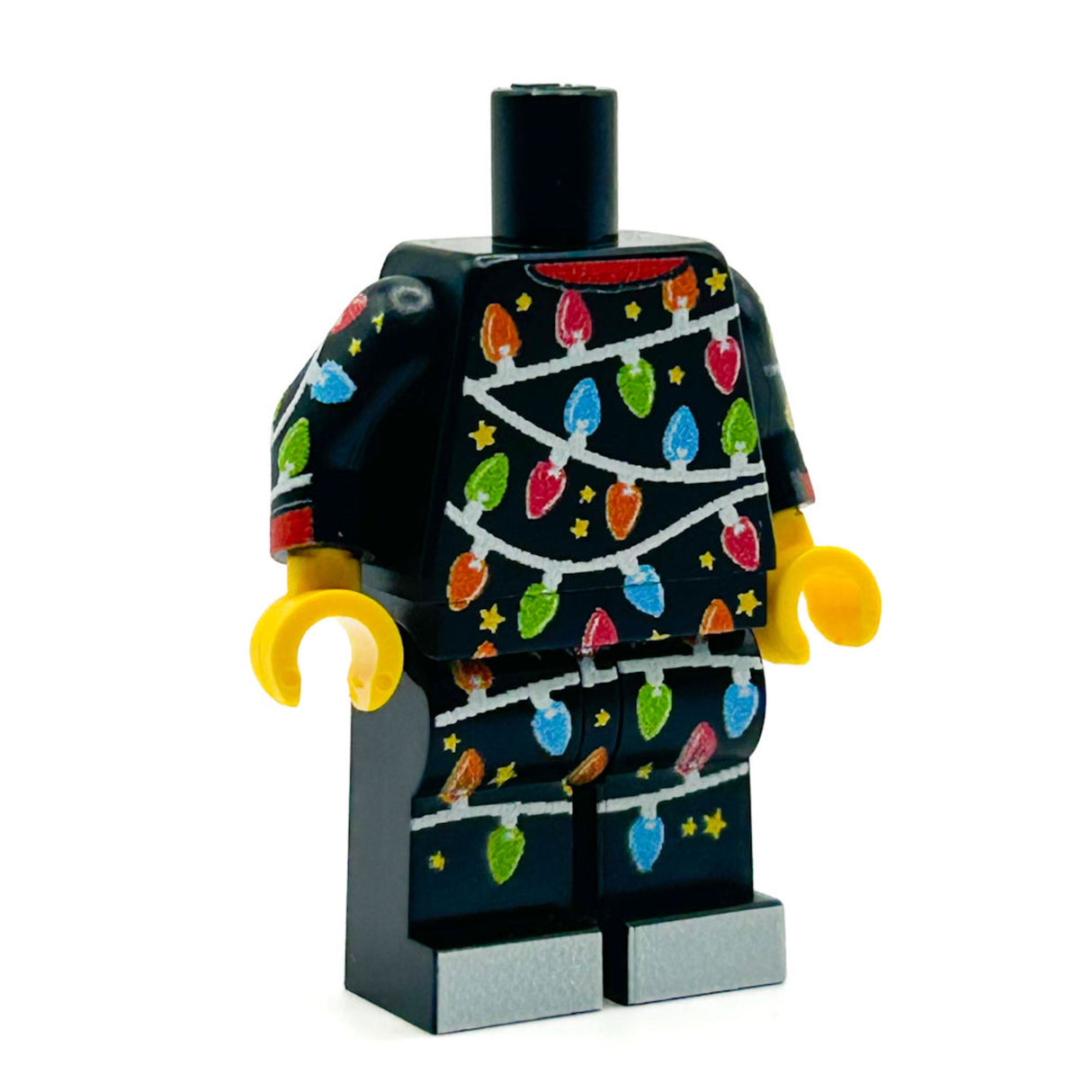 Classic Christmas Lights PJs on Black Minifig Body - B3 Customs