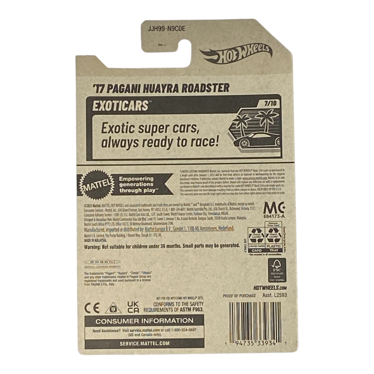 Hot Wheels '17 Pagani Huayra Roadster - Exoticars Series 7/10