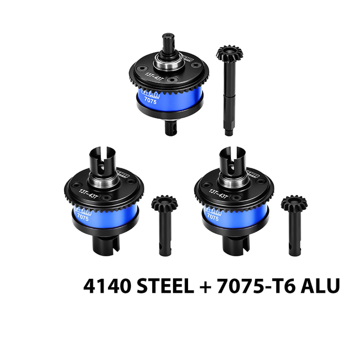 GPM RACING,TEAM LOSI-SOLID AXLE MONSTER Grave SOLID AXLE MEGA 4140 STEEL + 7075 ALLOY FRONT&CENTER&REAR COMPLETE DIFFERENTIAL 13/43T/1.0 MOD LMT1343S/3