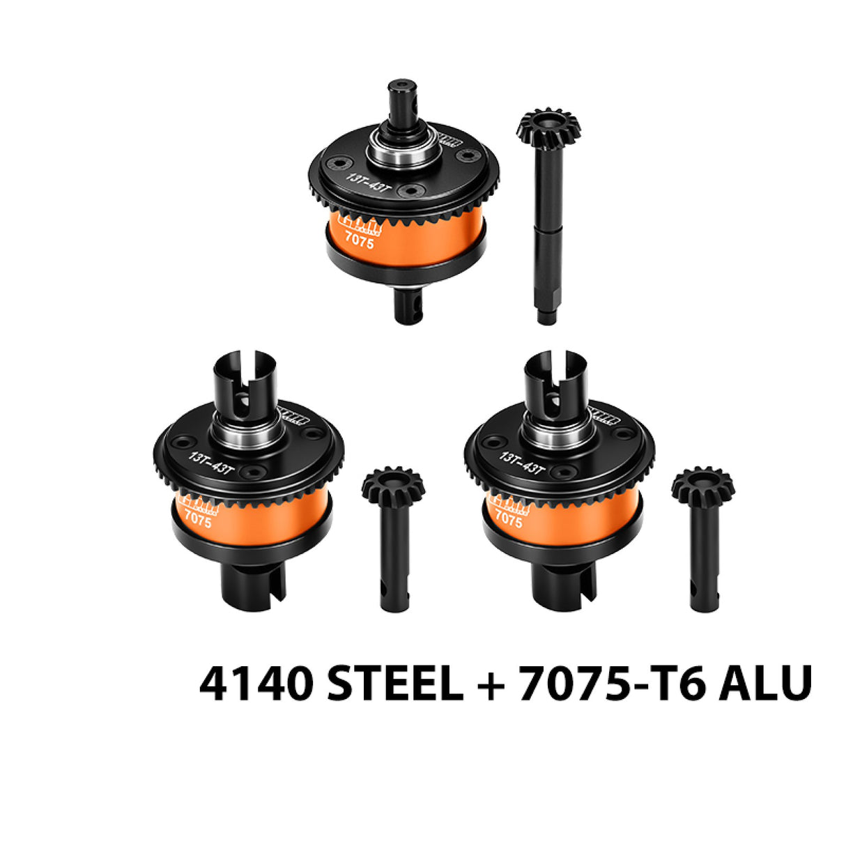 GPM RACING,TEAM LOSI-SOLID AXLE MONSTER Grave SOLID AXLE MEGA 4140 STEEL + 7075 ALLOY FRONT&CENTER&REAR COMPLETE DIFFERENTIAL 13/43T/1.0 MOD LMT1343S/3