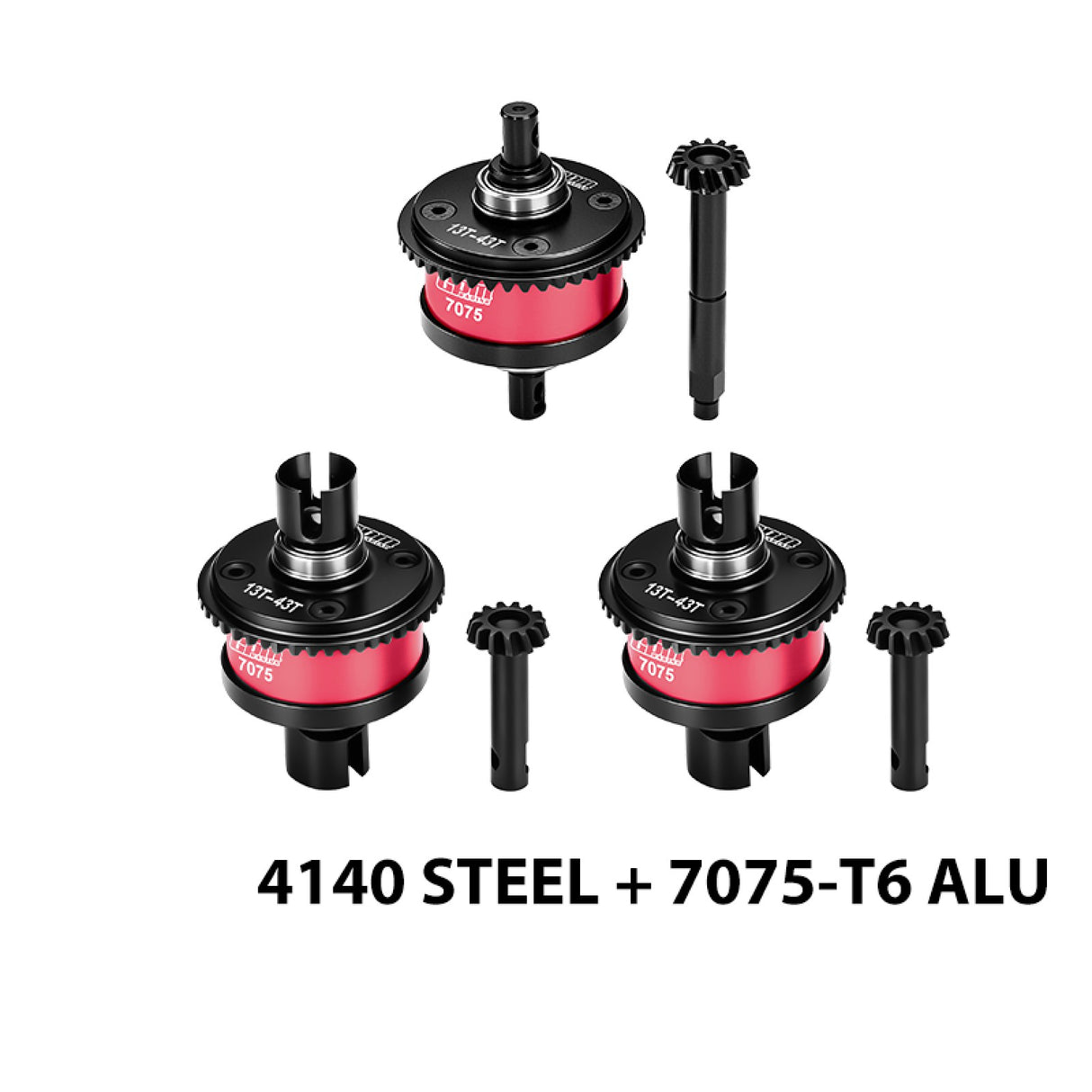 GPM RACING,TEAM LOSI-SOLID AXLE MONSTER Grave SOLID AXLE MEGA 4140 STEEL + 7075 ALLOY FRONT&CENTER&REAR COMPLETE DIFFERENTIAL 13/43T/1.0 MOD LMT1343S/3
