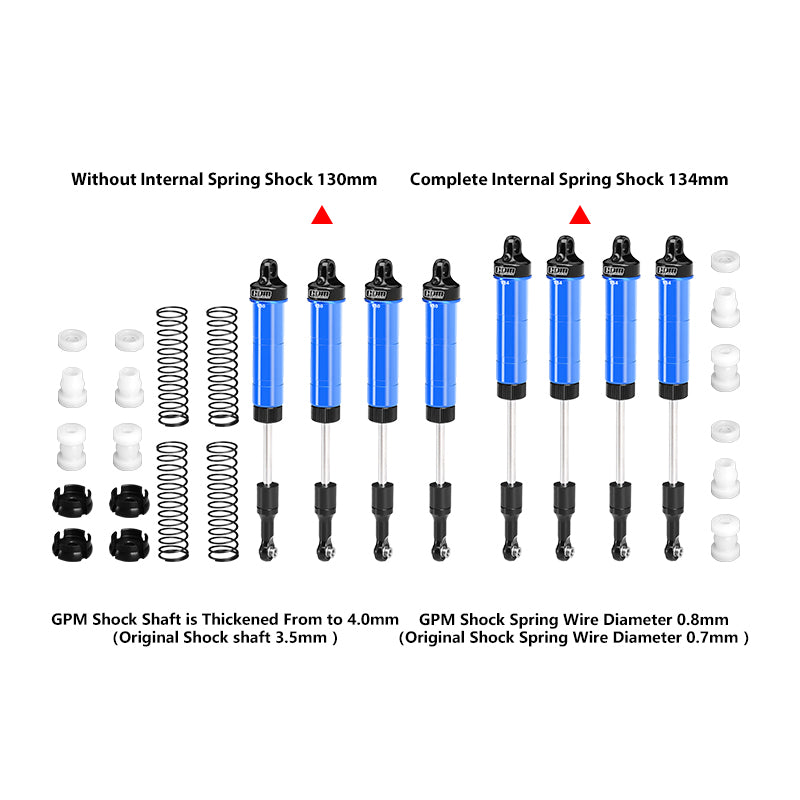 GPM RACING,TEAM LOSI-GRAVE 6061-T6 ALLOY FRONT & REAR COMPLETE INTERNAL SPRING SHOCK SET (130MM AND 134MM) LMT2130134FR