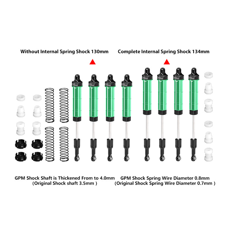 GPM RACING,TEAM LOSI-GRAVE 6061-T6 ALLOY FRONT & REAR COMPLETE INTERNAL SPRING SHOCK SET (130MM AND 134MM) LMT2130134FR