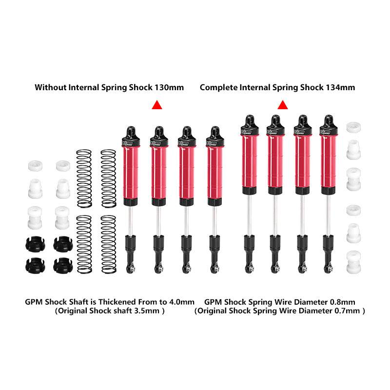 GPM RACING,TEAM LOSI-GRAVE 6061-T6 ALLOY FRONT & REAR COMPLETE INTERNAL SPRING SHOCK SET (130MM AND 134MM) LMT2130134FR