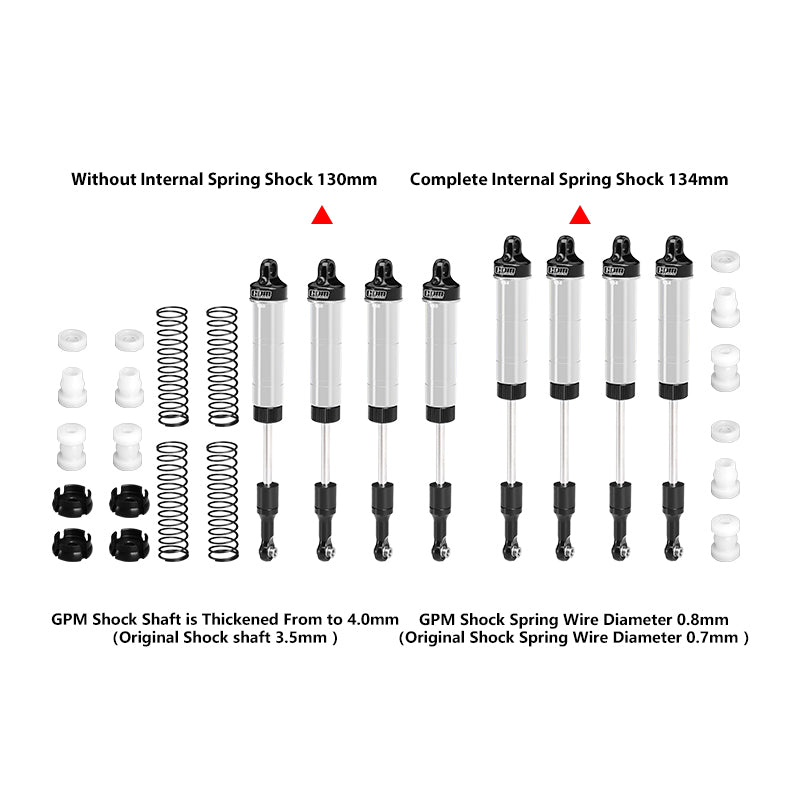 GPM RACING,TEAM LOSI-GRAVE 6061-T6 ALLOY FRONT & REAR COMPLETE INTERNAL SPRING SHOCK SET (130MM AND 134MM) LMT2130134FR