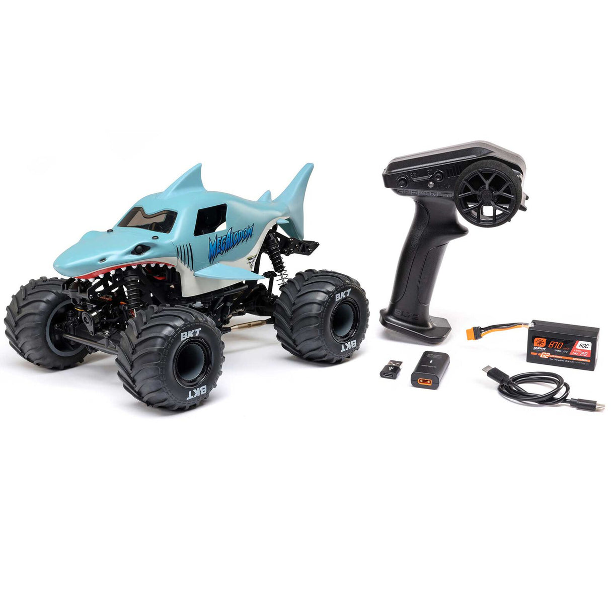 LOSI 01026T3 1/18 Mini LMT Megalodon 2S 4X4 RTR Brushed Monster Truck (Battery & Charger Included), Blue
