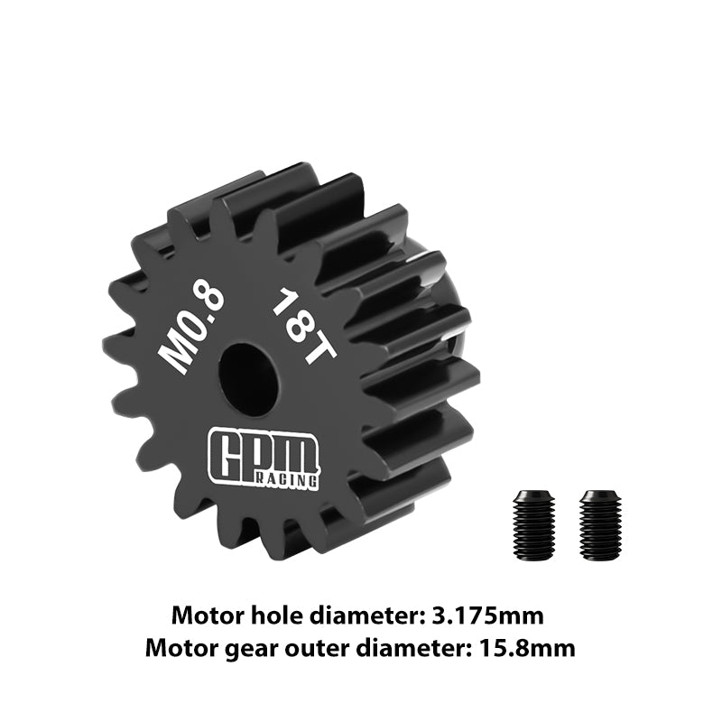 GPM RACING,SCALE ACCESSORIES 40Cr STEEL MOTOR GEAR 18T (32 PITCH,MODULE: 0.8MM,MOTOR TOOTH DIAMETER: 3.175MM) MG318T/0.8M
