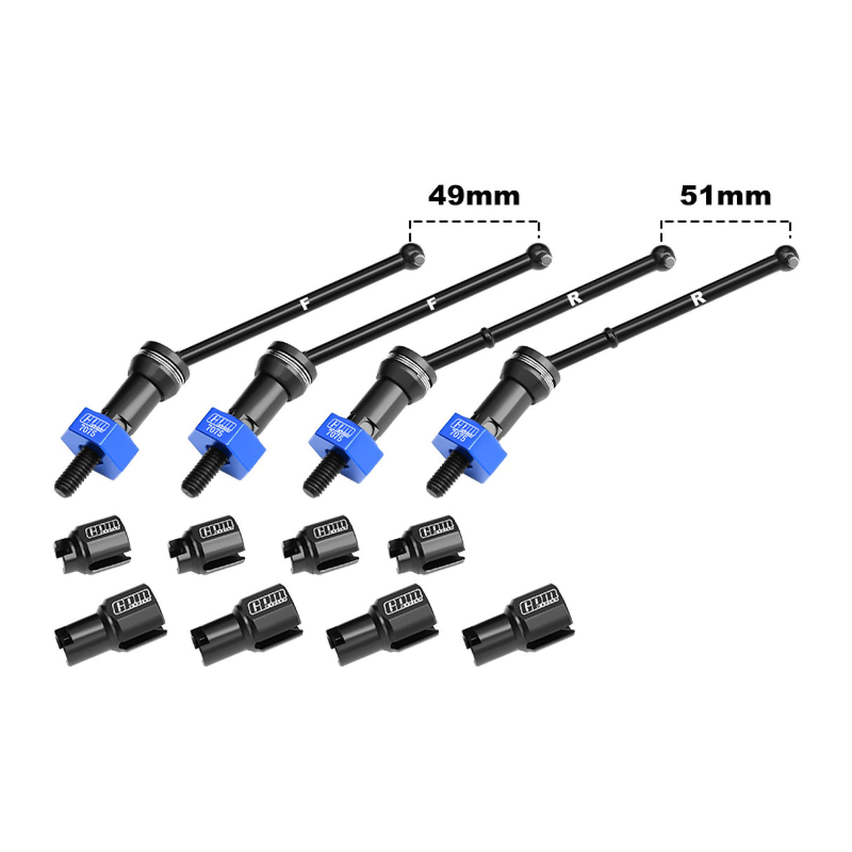 GPM RACING,ARRMA-GRANITE TYPHON Quake Grom Gorgon Grom 4140 CARBON STEEL FRONT & REAR CVD DRIVE SHAFTS WITH ALLOY 7075 WHEEL HEX (PINS THICKENED 2MM) MGG4951V2