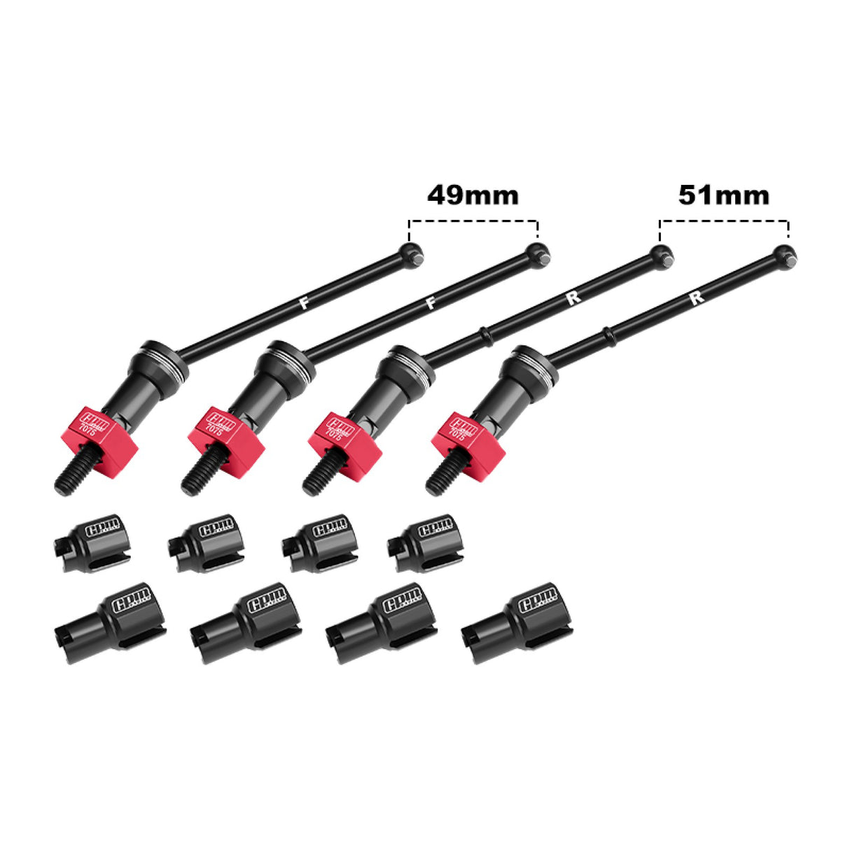 GPM RACING,ARRMA-GRANITE TYPHON Quake Grom Gorgon Grom 4140 CARBON STEEL FRONT & REAR CVD DRIVE SHAFTS WITH ALLOY 7075 WHEEL HEX (PINS THICKENED 2MM) MGG4951V2