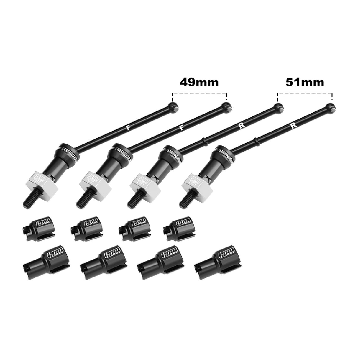 GPM RACING,ARRMA-GRANITE TYPHON Quake Grom Gorgon Grom 4140 CARBON STEEL FRONT & REAR CVD DRIVE SHAFTS WITH ALLOY 7075 WHEEL HEX (PINS THICKENED 2MM) MGG4951V2