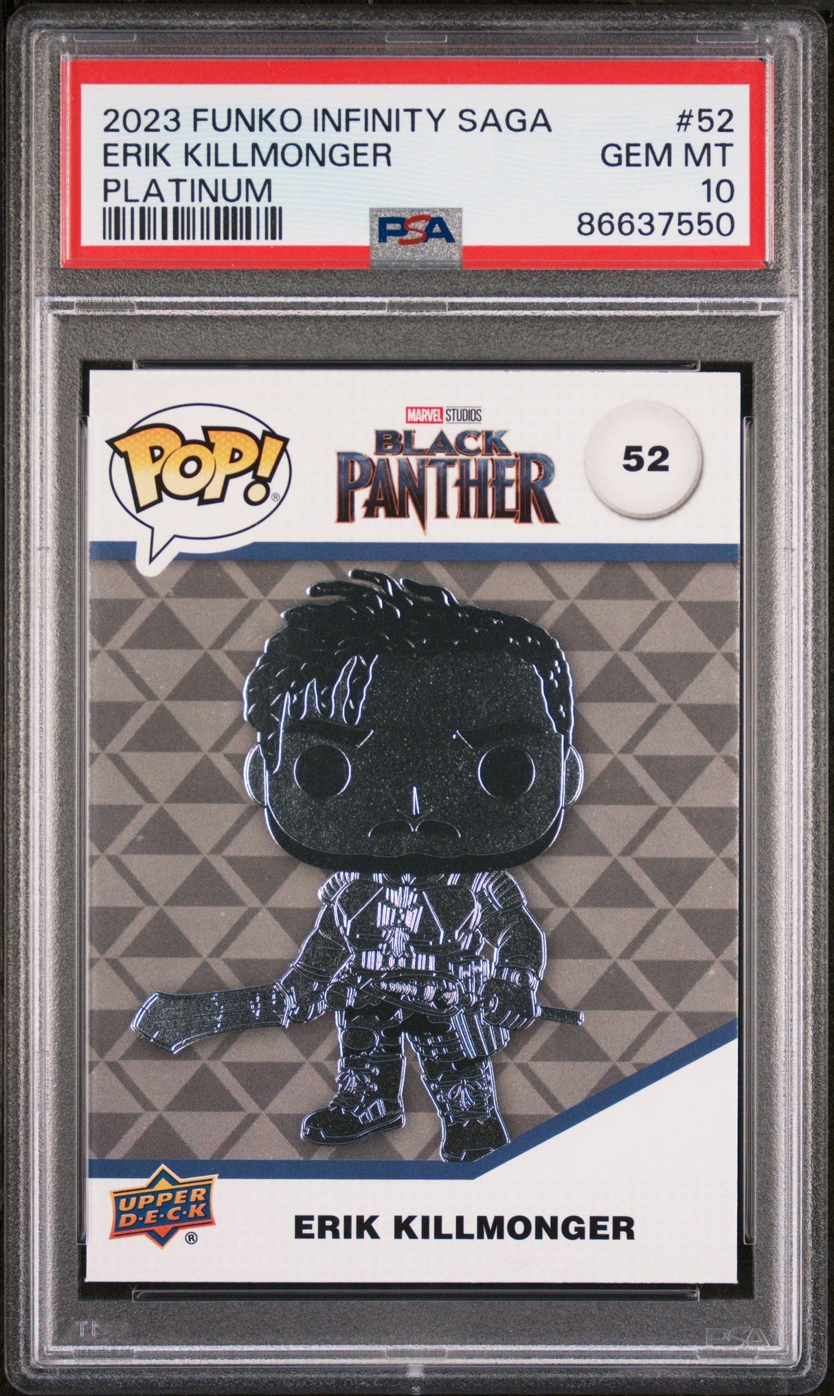 2023 UPPER DECK FUNKO POP MARVEL ERIK KILLMONGER PLATINUM #52 PSA 10