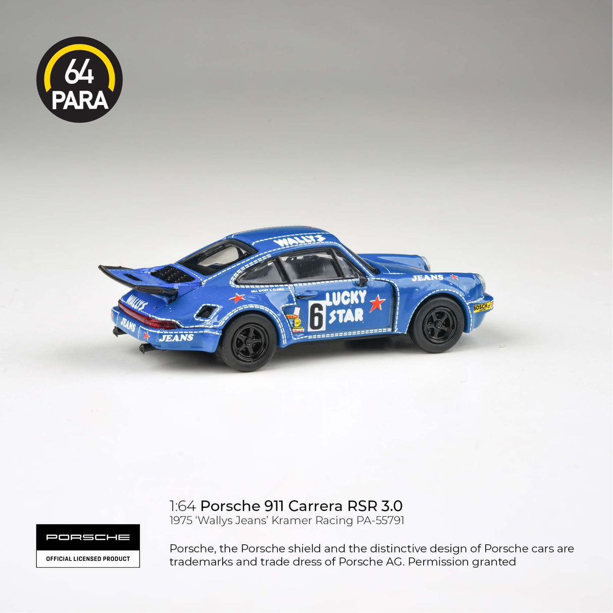 1975 Porsche 911 3.0 RSR 'Wally's Jeans' Para 64 1:64 Scale