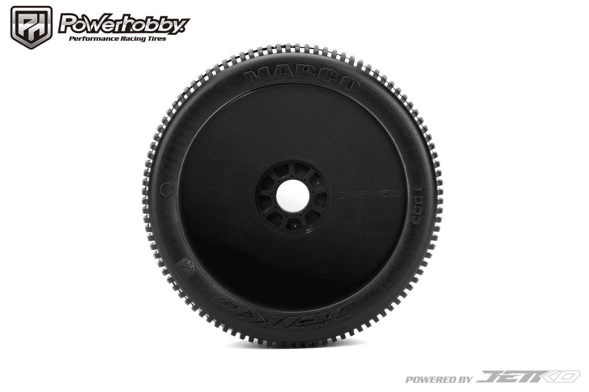 Powerhobby Marco 1/8 Buggy Mounted Tires Black Dish Wheels (2) Medium Soft