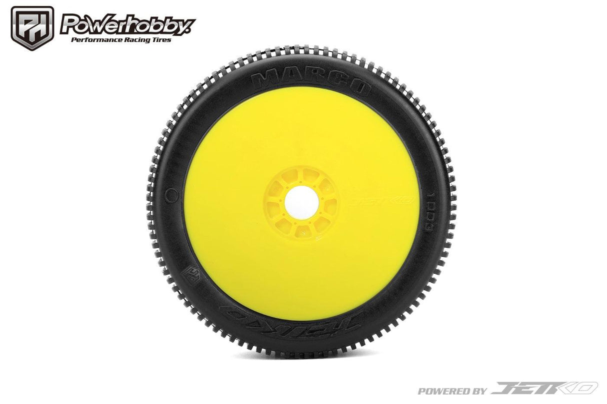 Powerhobby Marco 1/8 Buggy Mounted Tires Yellow Dish Wheels (2) Ultra Soft