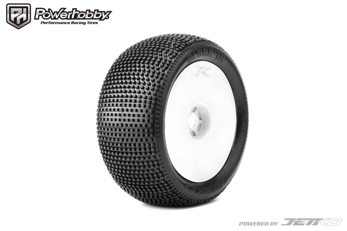Powerhobby Block In 1/8 Truggy Mounted Tires White Dish Wheels (2) Super Soft