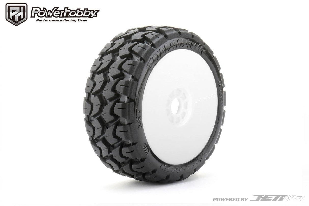 Powerhobby 1/8 Buggy Tomahawk BELTED Tires Mounted 17MM White Dish Wheels