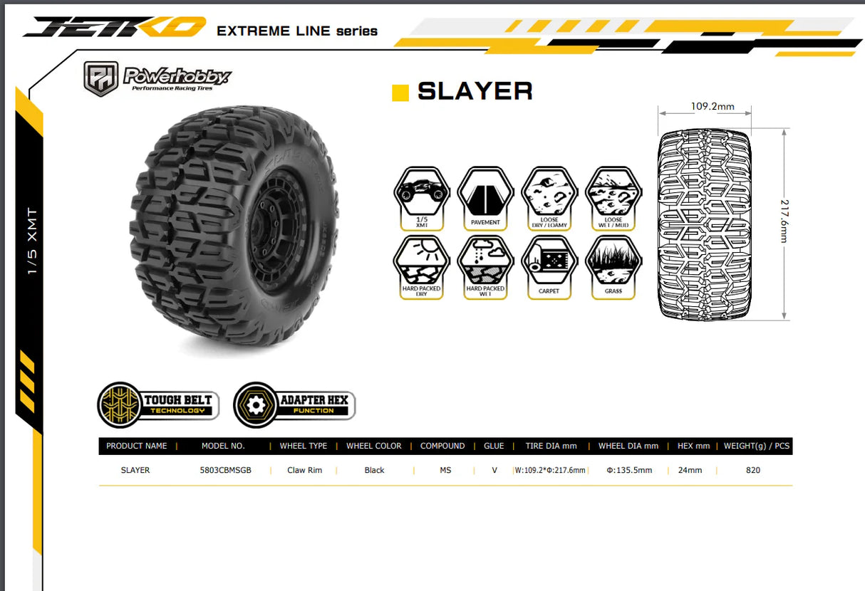Powerhobby Slayer 1/5 Belted Tires (2) FOR Traxxas X-Maxx Arrma Losi DBXL-E