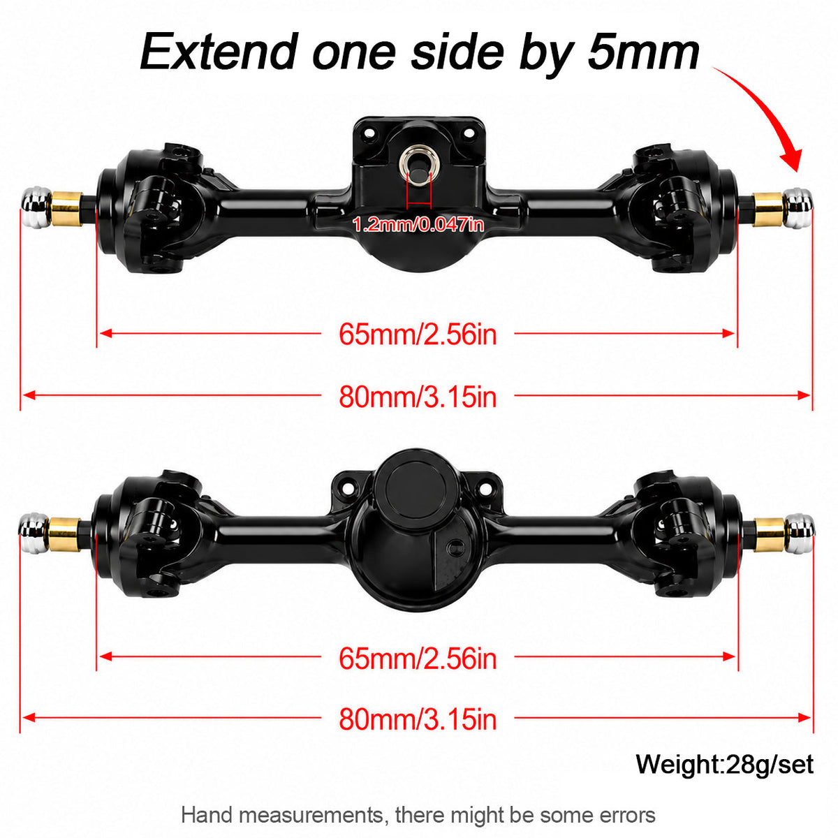 Powerhobby Axial SCX30 Front + Rear Aluminum Extended Axles w +5MM Grey