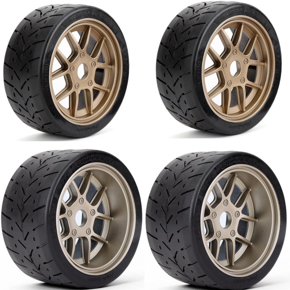 Powerhobby 1/8 Gripper Front Rear 42/54/100 Belted Tires Gold V2 Arrma LIMITLESS