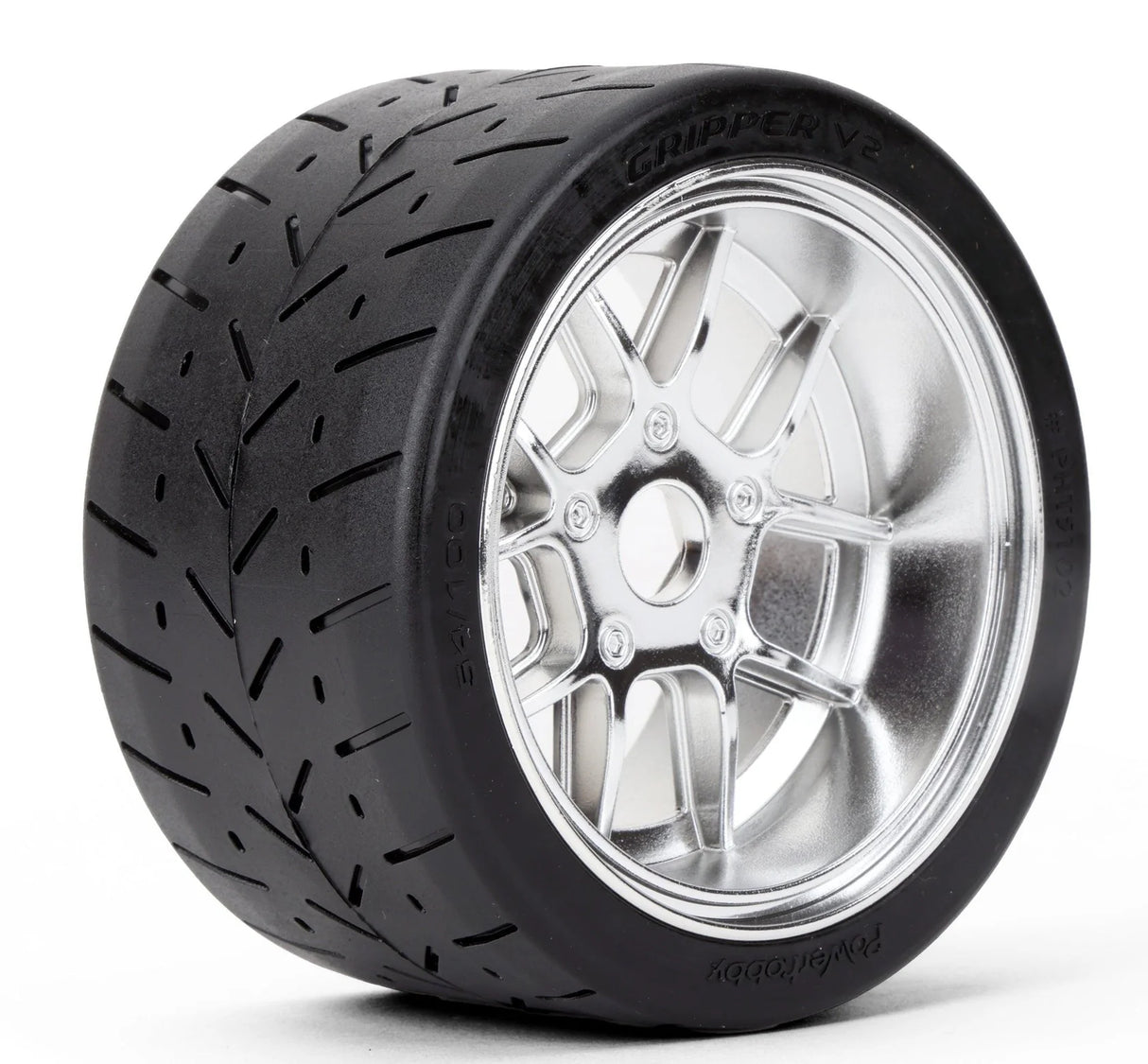 Powerhobby PHT5102-Chrome V2 1/8 Gripper 54/100 Belted Mounted Tires 17mm Chrome Wheels V2 (2)