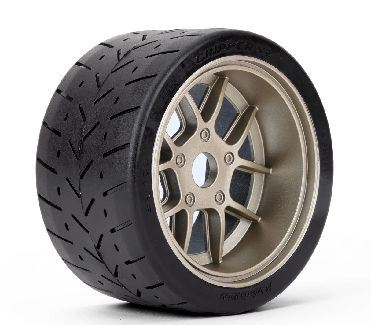 Powerhobby PHT5102-Gold V2 1/8 Gripper 54/100 Belted Mounted Tires 17mm Gold Wheels V2 (2)