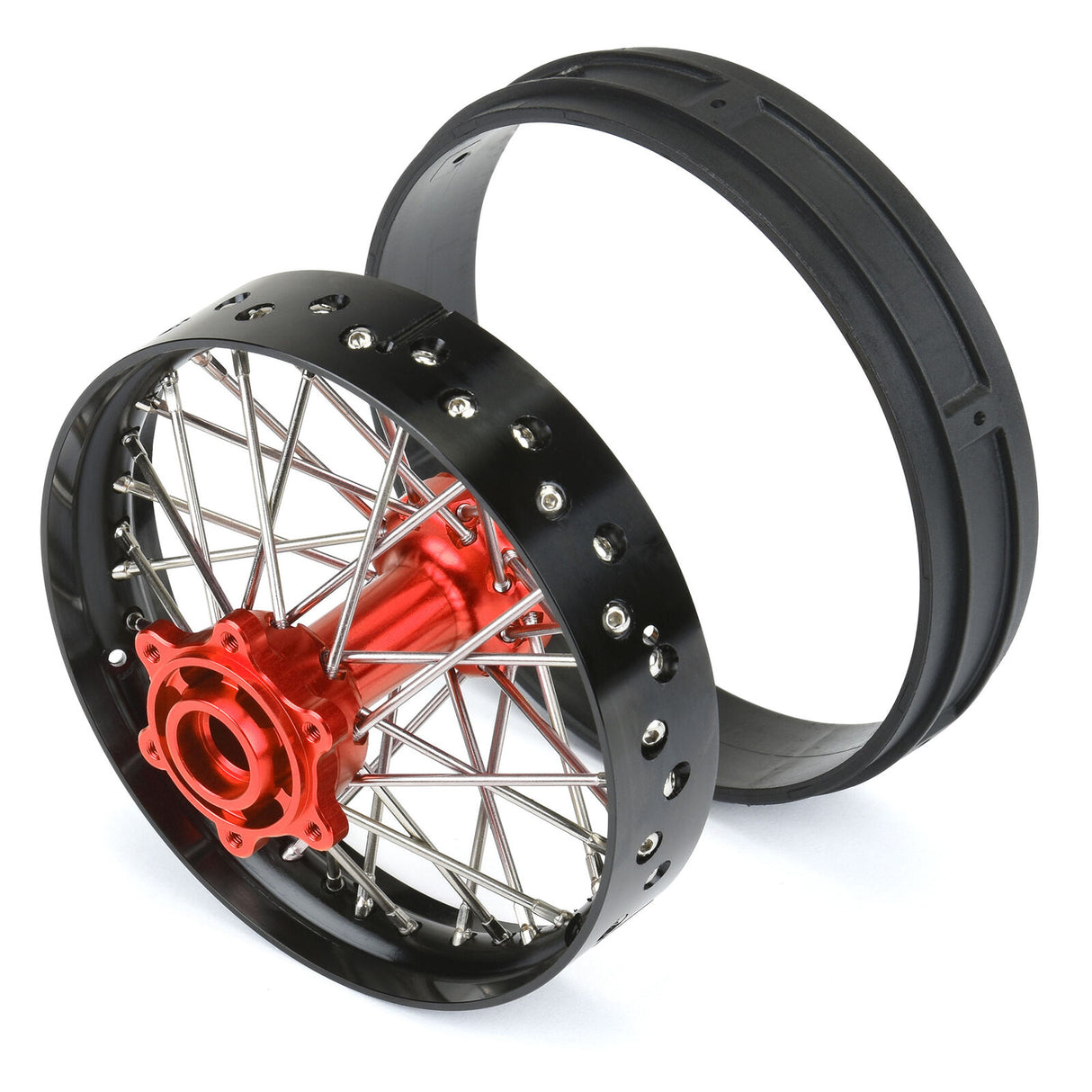 PROLINE RACING PRO283700T2 1/4 Pro-Spec Aluminum V2 Bead Rear Wheel Black/Red (1): Promoto-MX