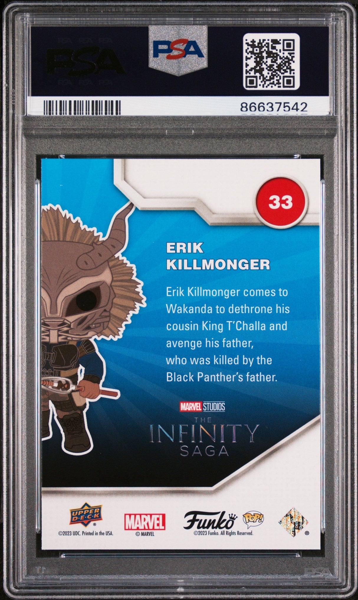 2023 UPPER DECK FUNKO POP MARVEL ERIK KILLMONGER PLATINUM #33 PSA 10