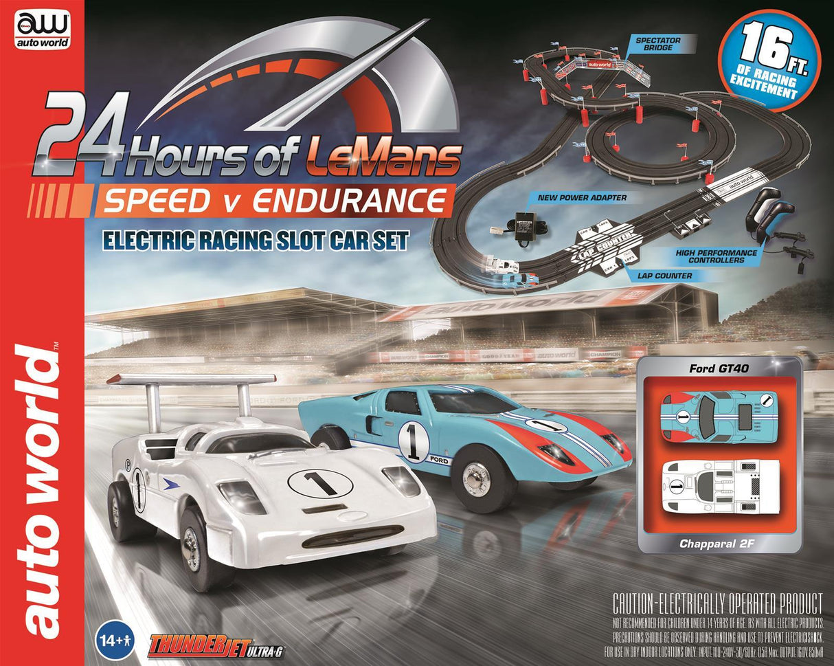 Auto World 24h Le Mans HO Slot Race Set AFX SRS333 FORD GT40 CHAPARRAL 2F