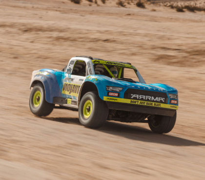 ARRMA ARA2104T2 MOJAVE GROM MEGA 380 Brushed 4X4 Small Scale Desert Truck RTR with Battery & Charger, Blue/White