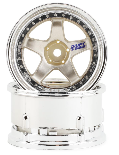 DS Racing DSC-DE-015 Drift Element 5 Spoke Drift Wheels (Gold & Chrome) (2) (Adjustable Offset) w/12mm Hex