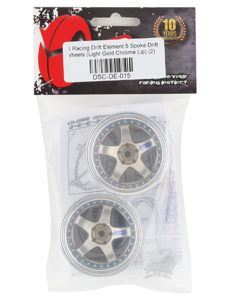 DS Racing DSC-DE-015 Drift Element 5 Spoke Drift Wheels (Gold & Chrome) (2) (Adjustable Offset) w/12mm Hex