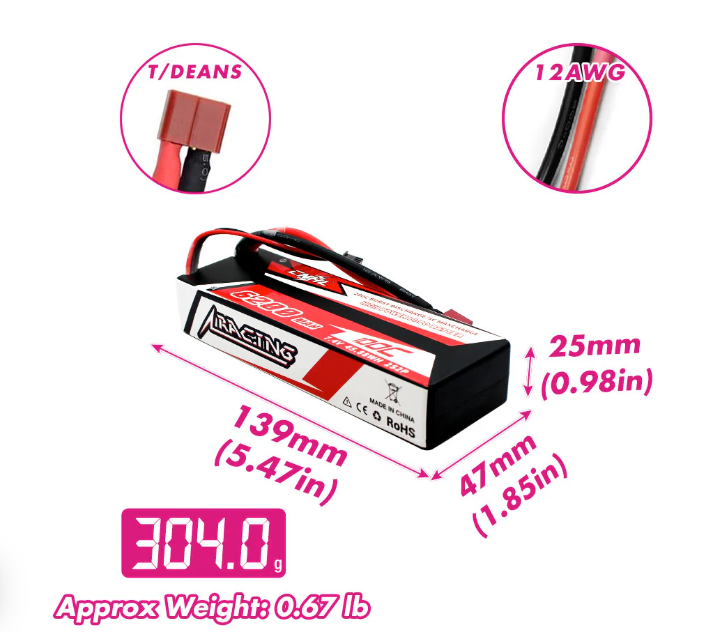 CNHL Racing Series 6200mAh 7.4V 2S 100C Lipo Hard Case Battery with T/Dean Plug